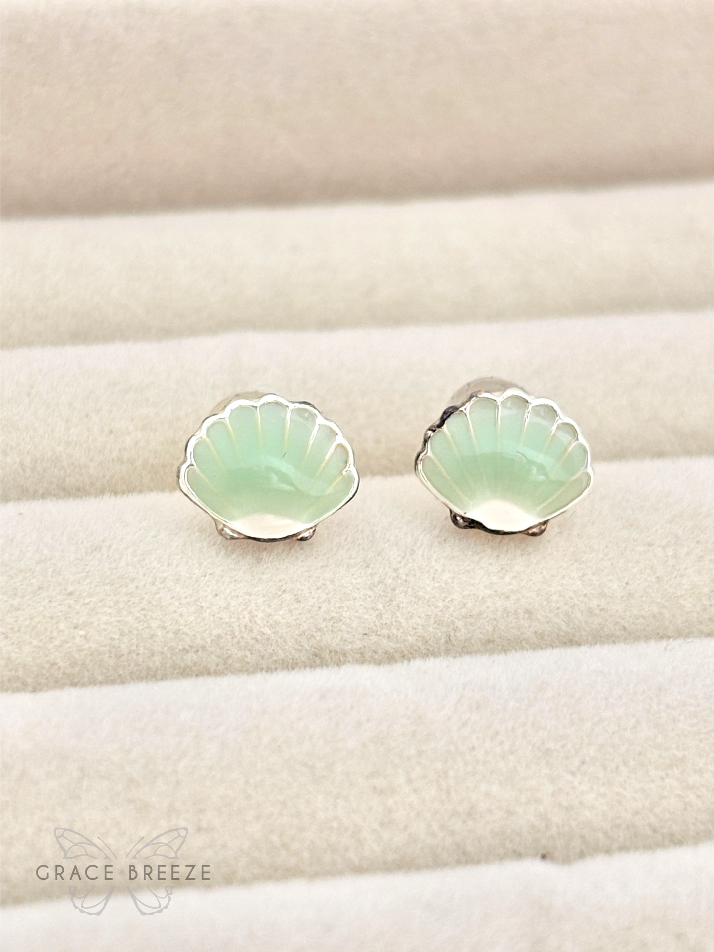 Aquamarine Shell Stud Earrings