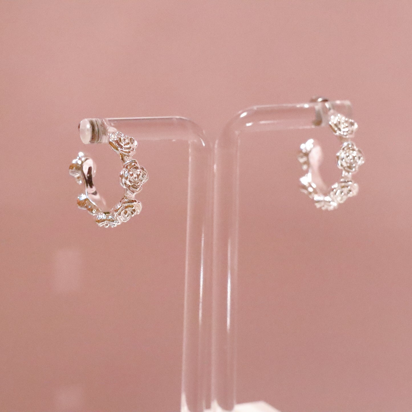 Rose silver Hoop earrings
