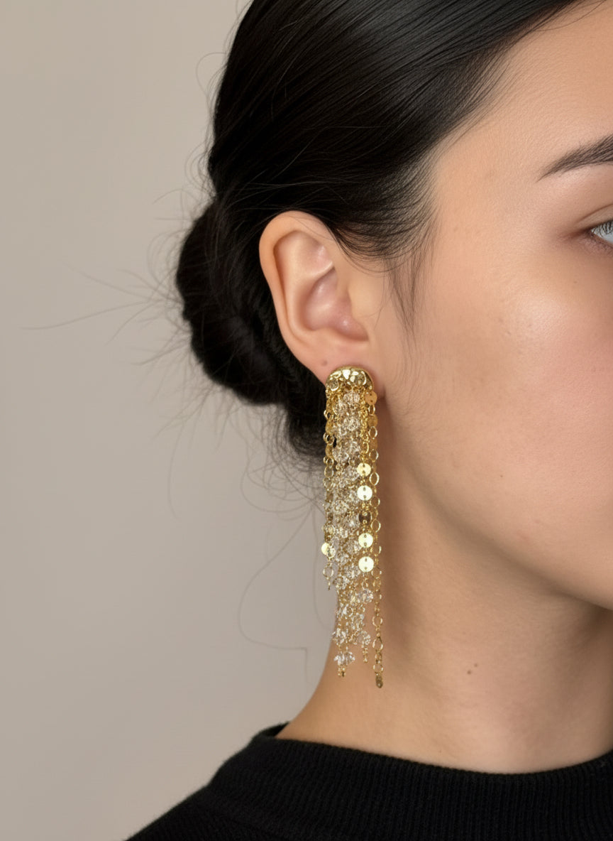 Large Dangle Gold-plated Earrings with Linked Strands