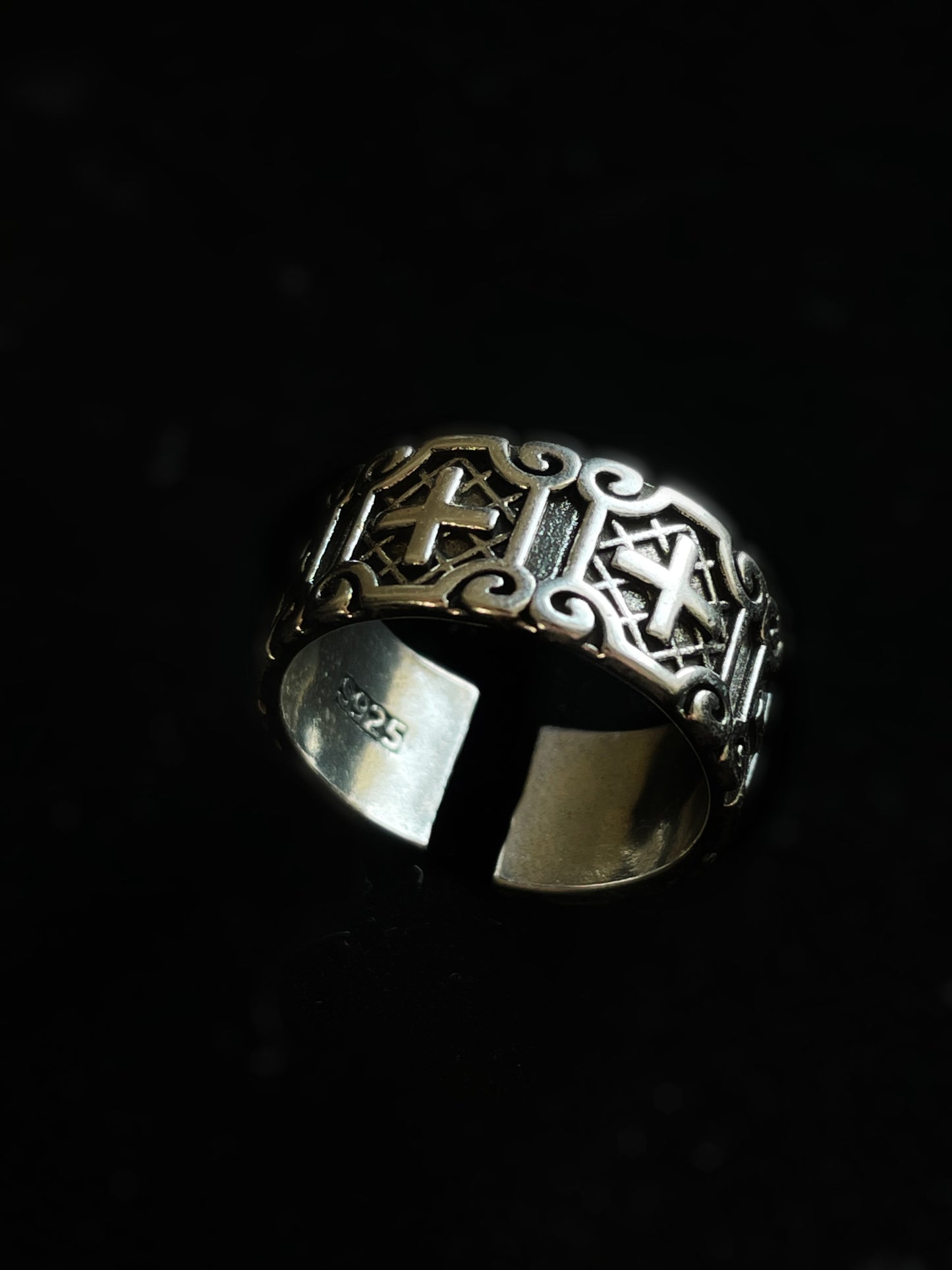 Thick Cross Silver Band Rings