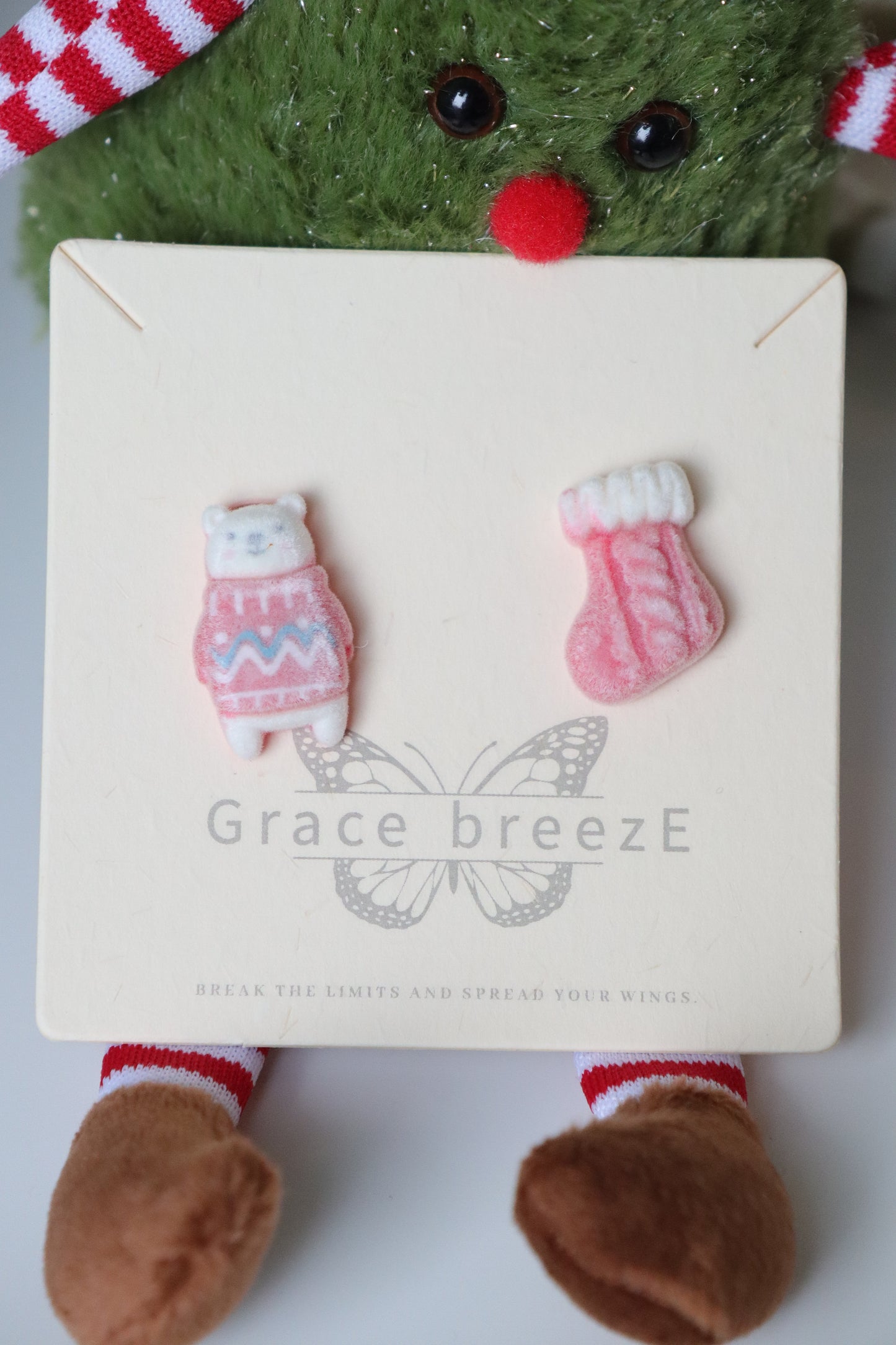 Fuzzy Christmas Bear and Stocking Duo Earrings