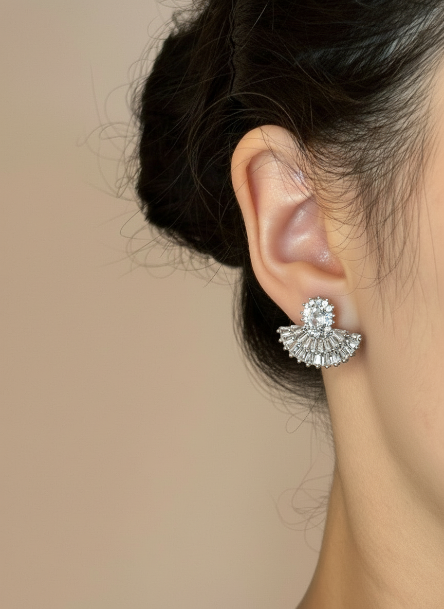 Cascading Zirconia Statement Silver-plated Stud Earrings