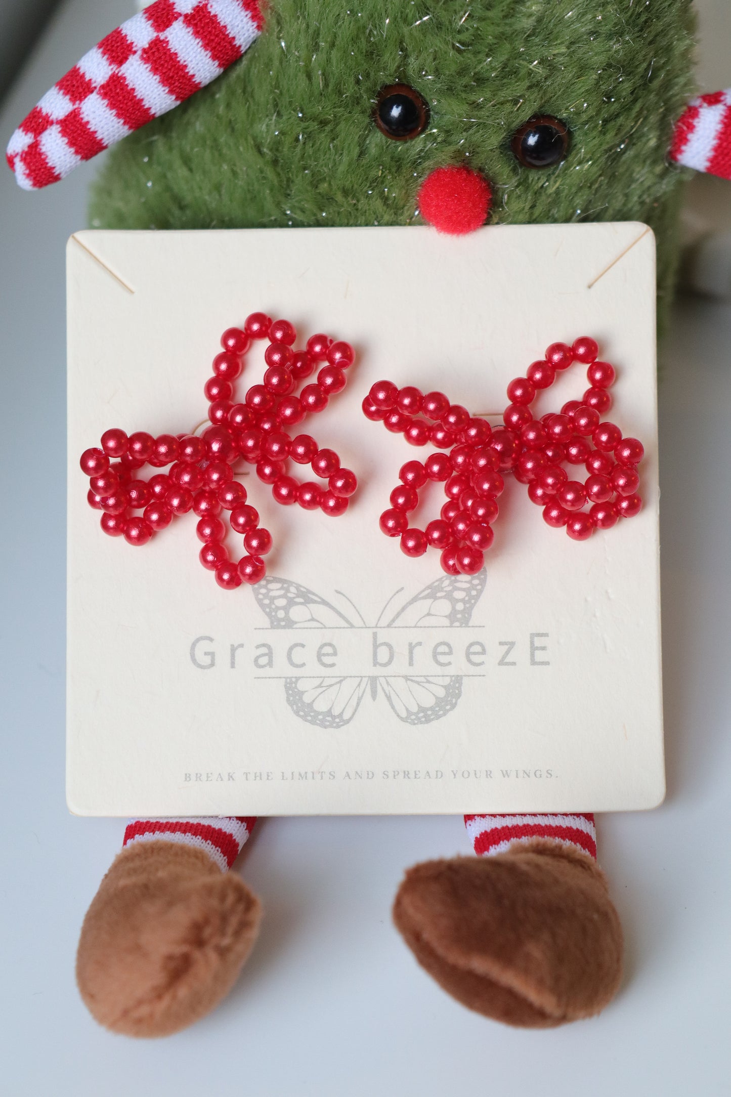 Beaded Christmas Bow Earrings