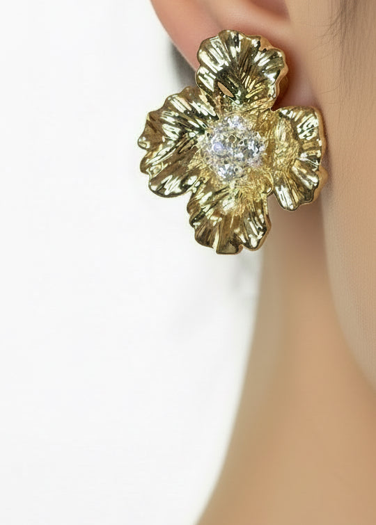 Golden Statement Open Flower Gold-plated Earrings