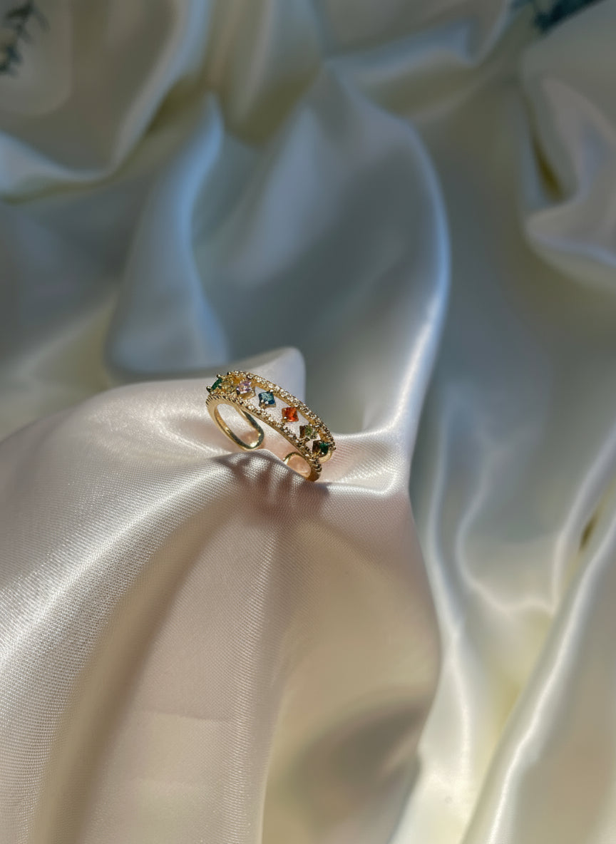 Gold Multi Gem Adjustable Ring