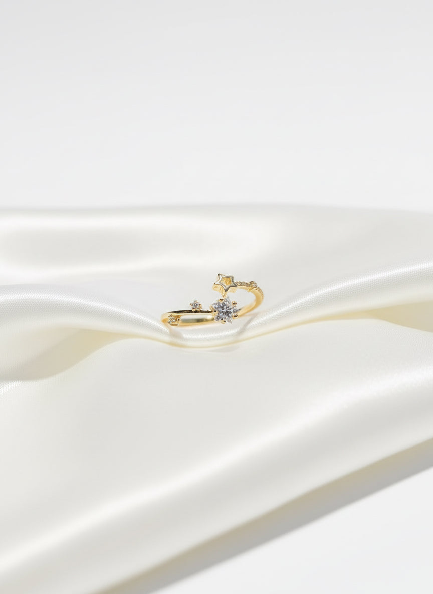 Golden Star-fall Duo Zirconia Adjustable Ring