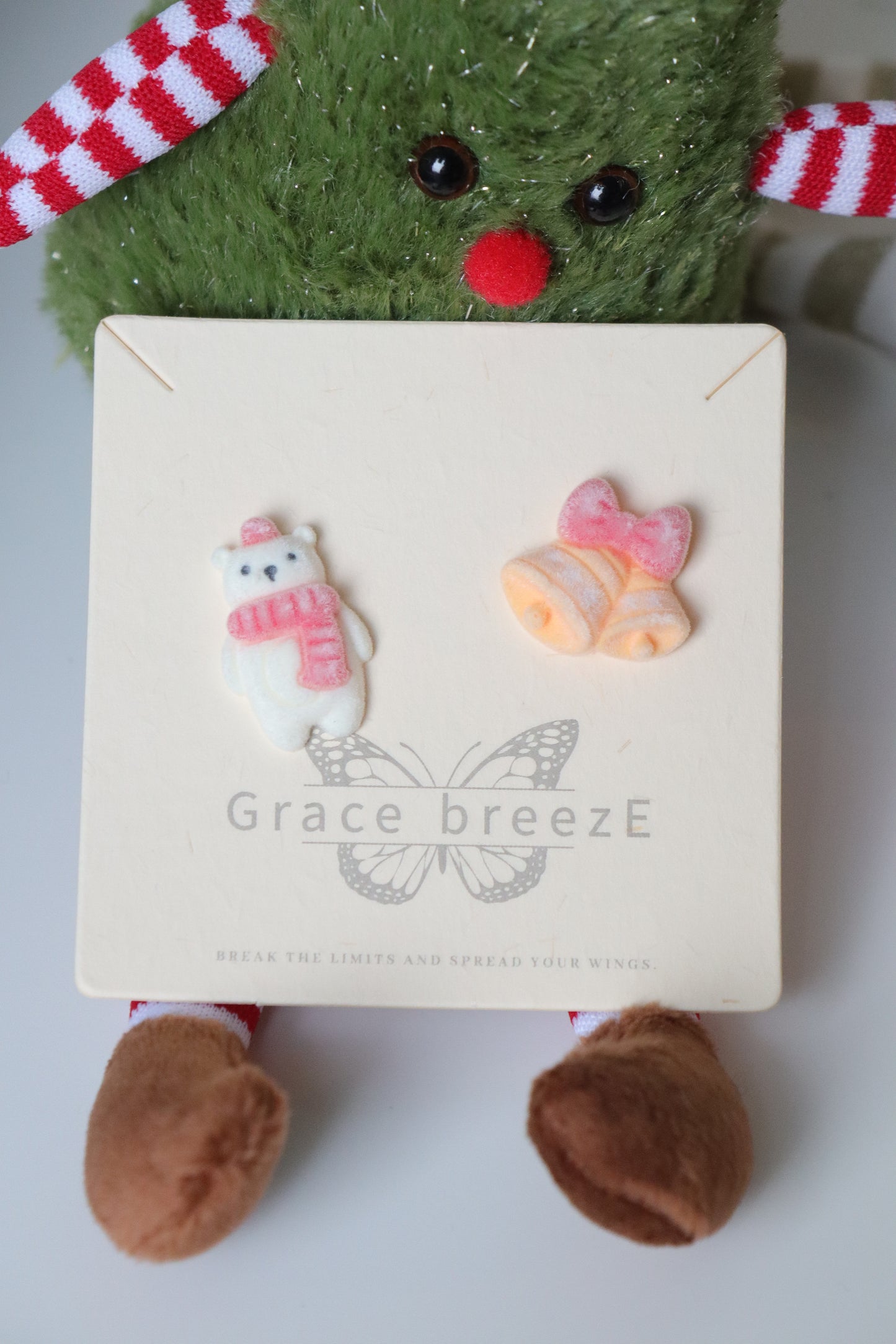 Fuzzy Christmas Bear & Bell Duo Earrings