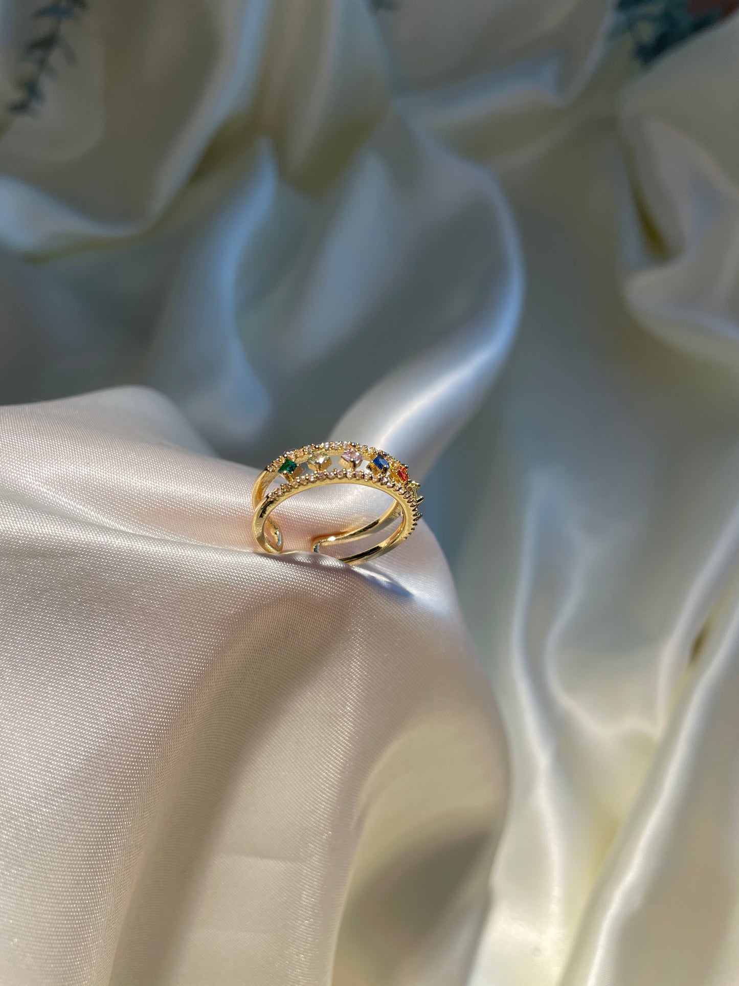 Gold Multi Gem Adjustable Ring