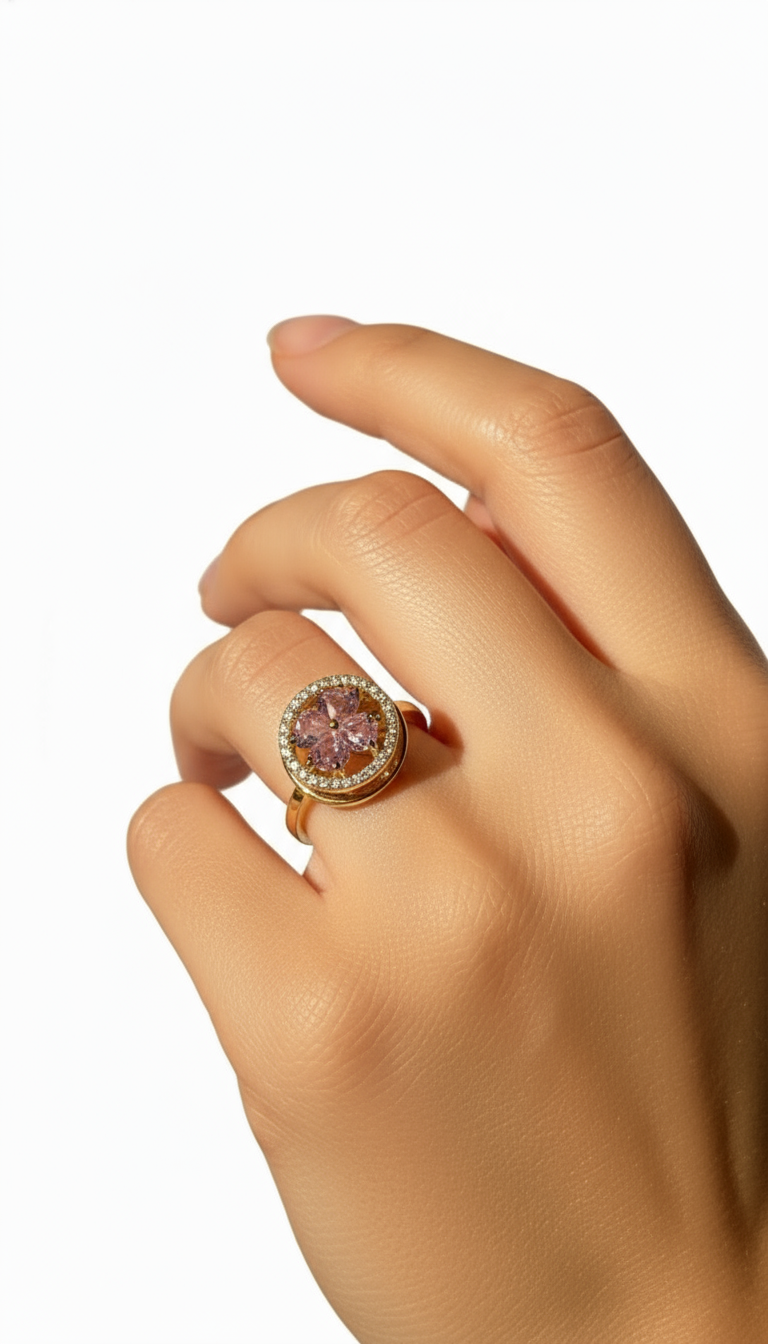 Pink Zirconia Adjustable Fidget Ring