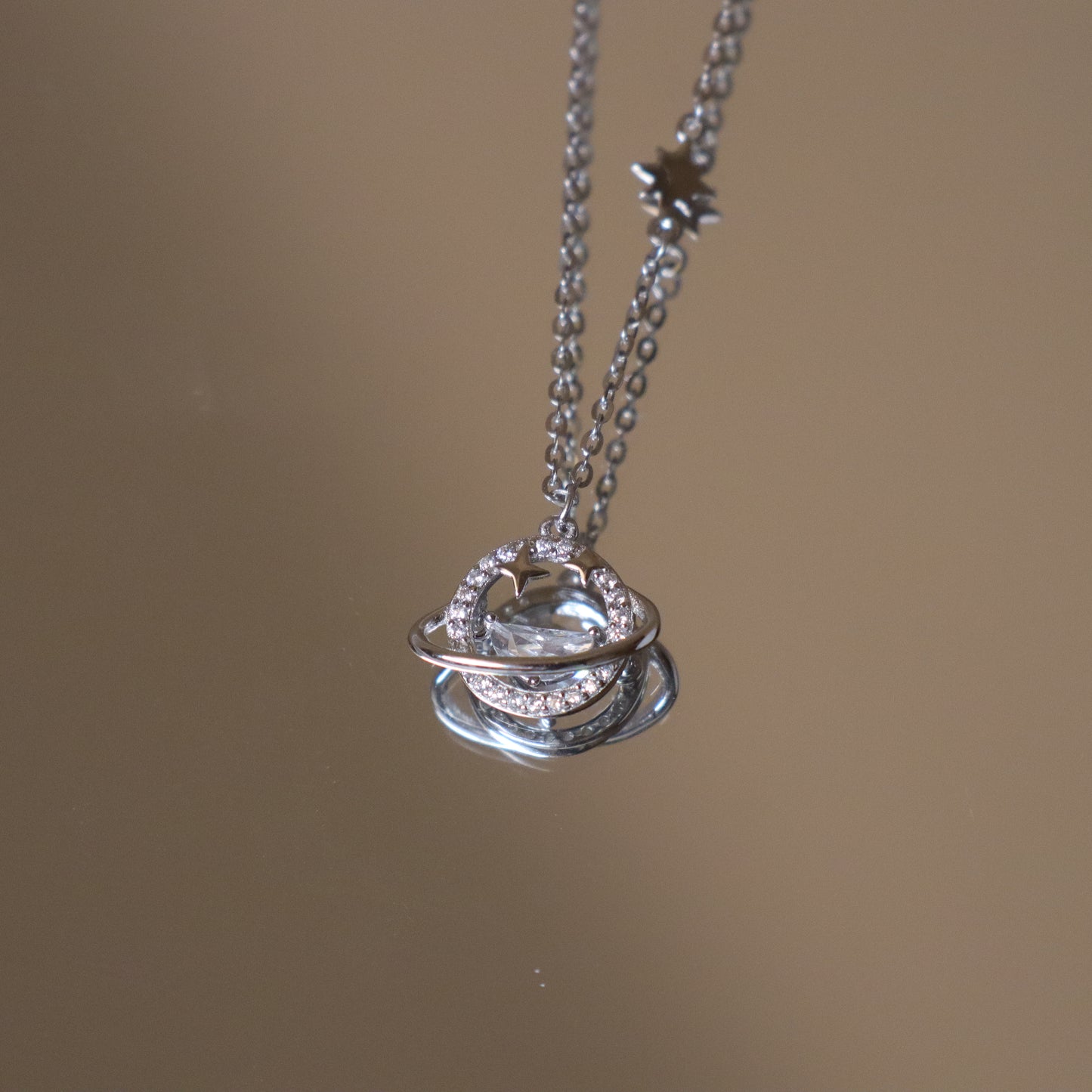 Orbital Zirconia Solid Silver Necklace