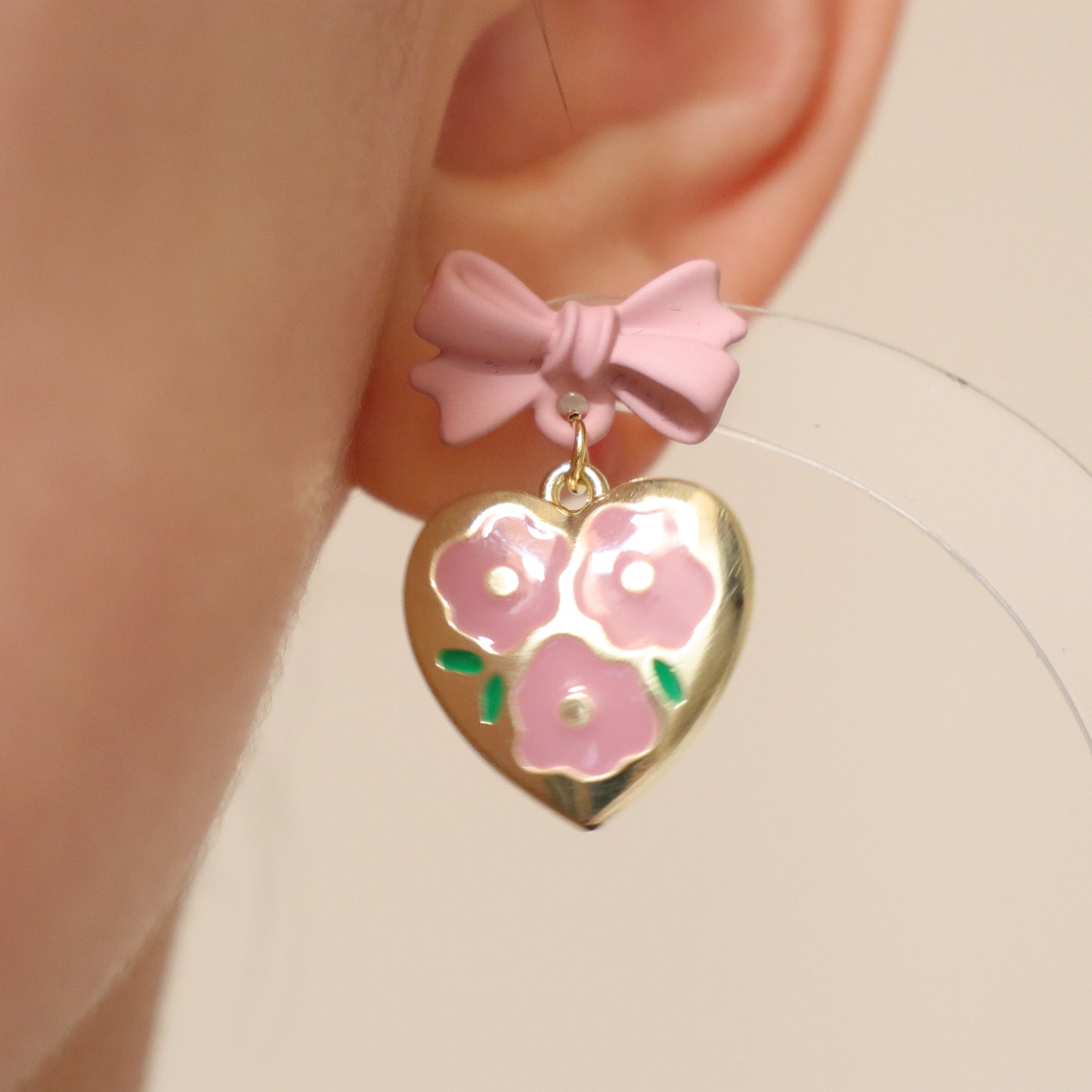 Gold Coquette Floral Heart Earrings