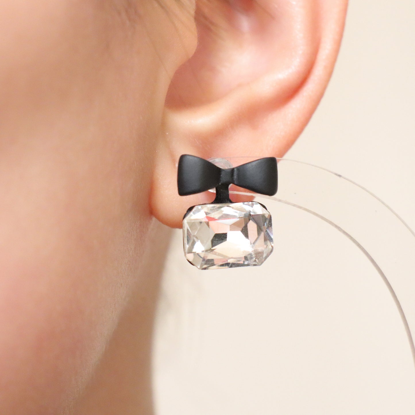 Black Bow Earrings with Large Zirconia