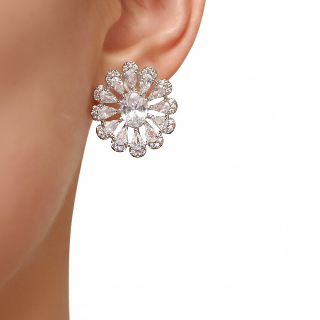 Zircon Flower Silver-plated Earrings