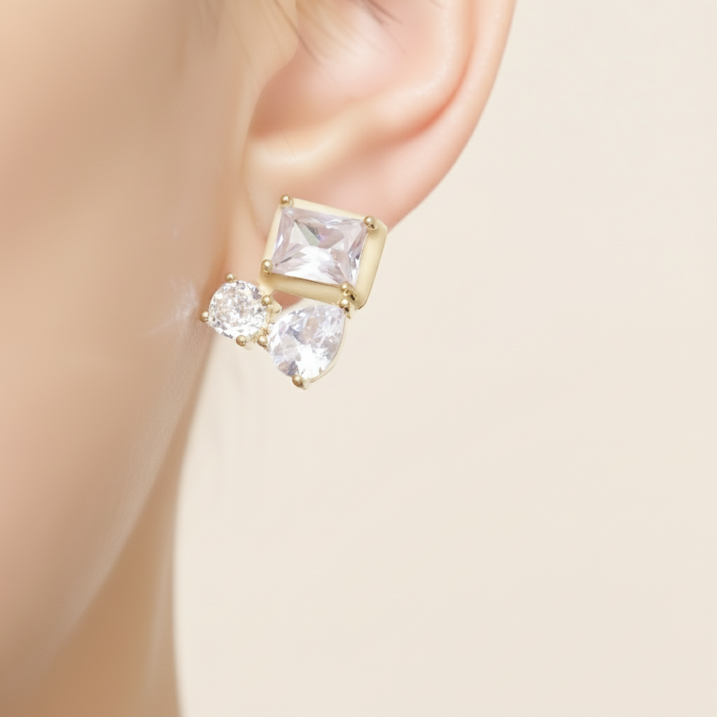 Gold Zirconia Mosaic Earrings