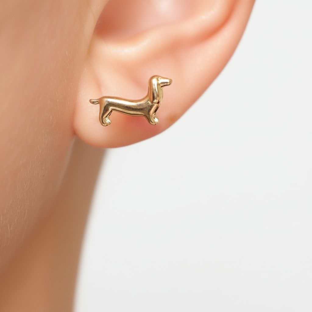 Golden Sausage Dog Earrings