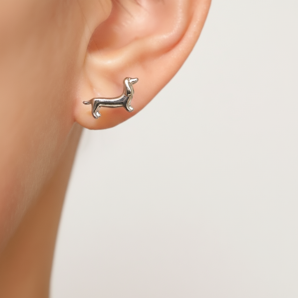 Silver Sausage Dog Earrings