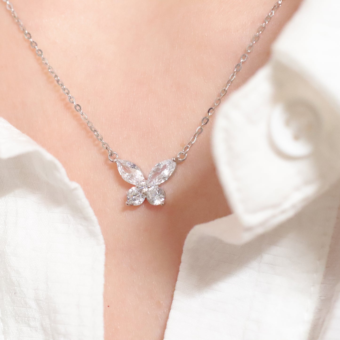 Zirconia Butterfly Pendant Necklace