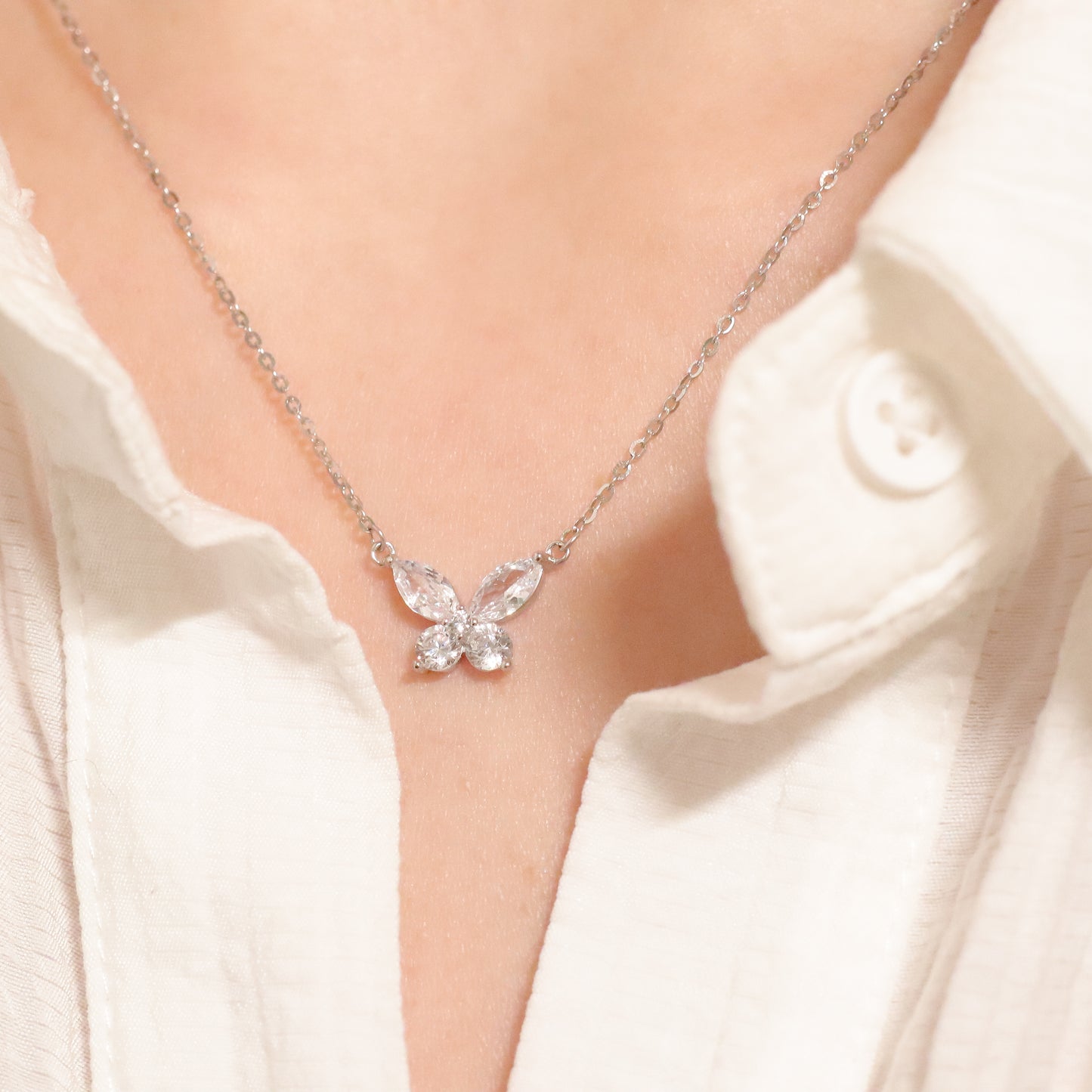 Zirconia Butterfly Pendant Necklace