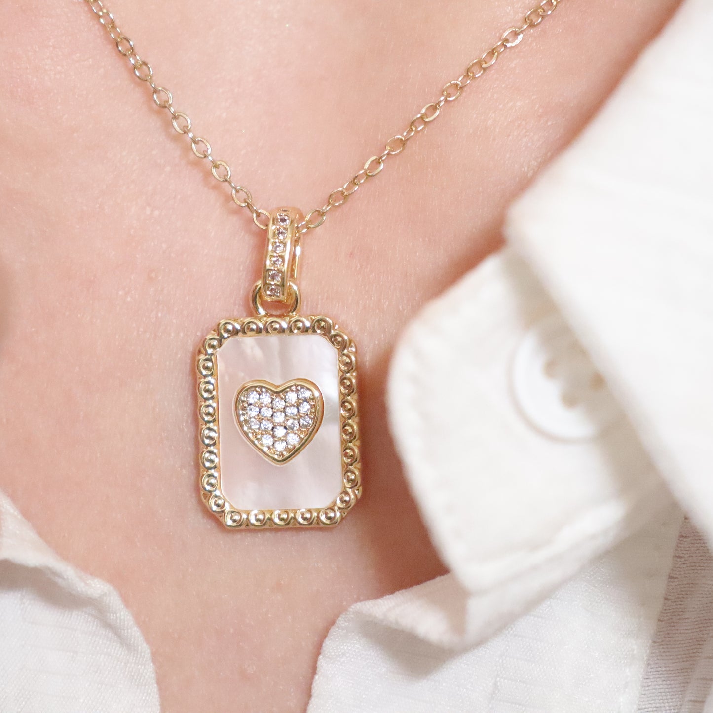 Gold Framed Heart Pendant Necklace