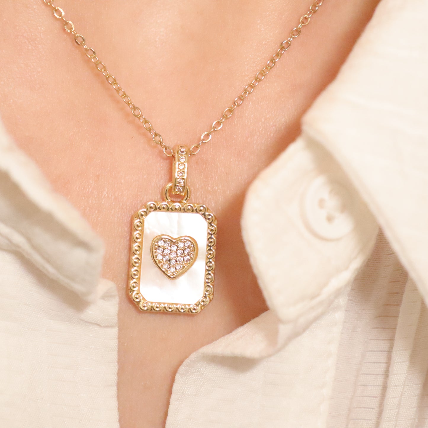 Gold Framed Heart Pendant Necklace