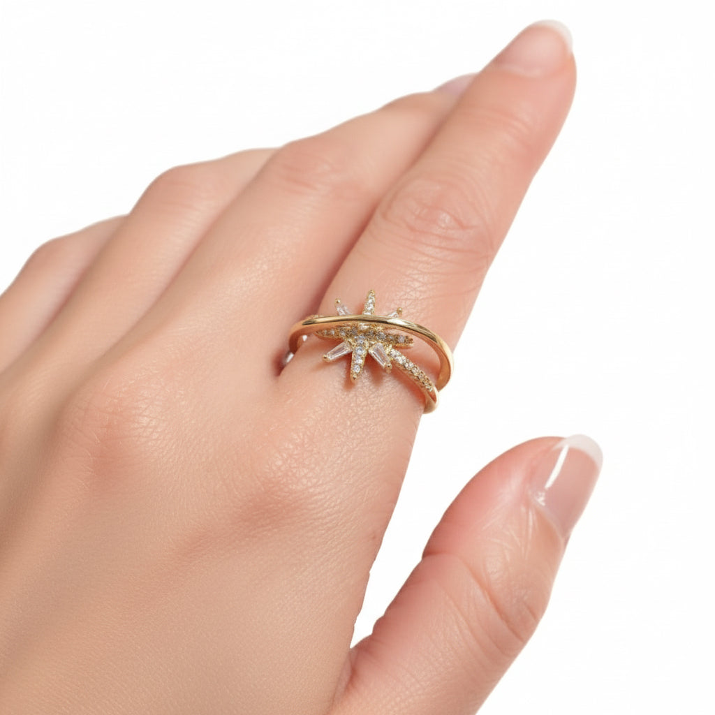 Duo Band Orbital Star Adjustable Gold Ring