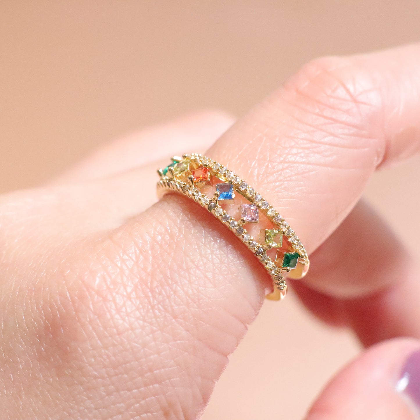 Gold Multi Gem Adjustable Ring