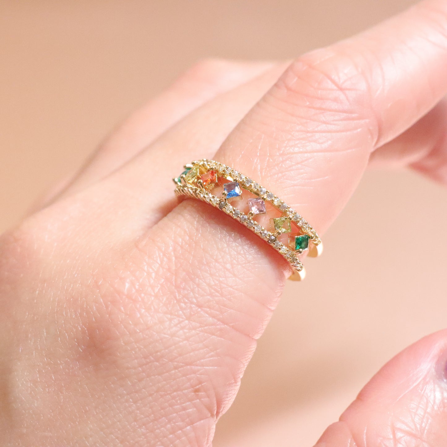 Gold Multi Gem Adjustable Ring