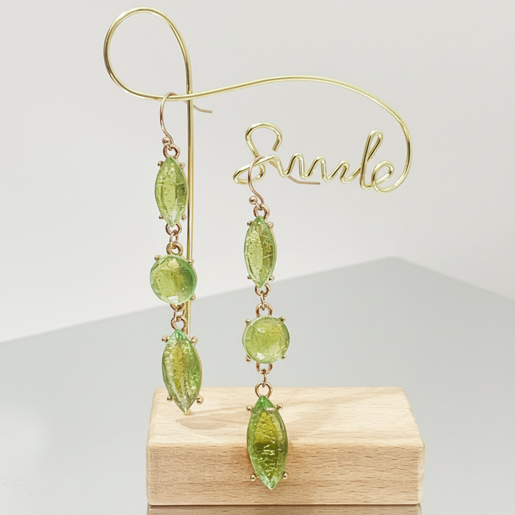 Dangling Green & Gold Gemstone Earrings, Earrings & Earclips