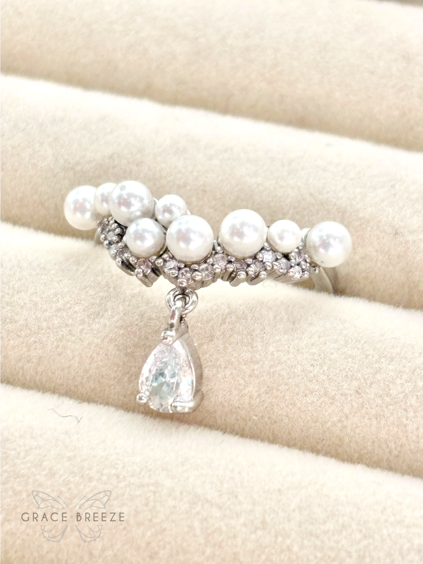 Pearl Droplet Tiara Adjustable Ring