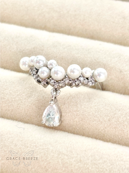 Pearl Droplet Tiara Adjustable Ring