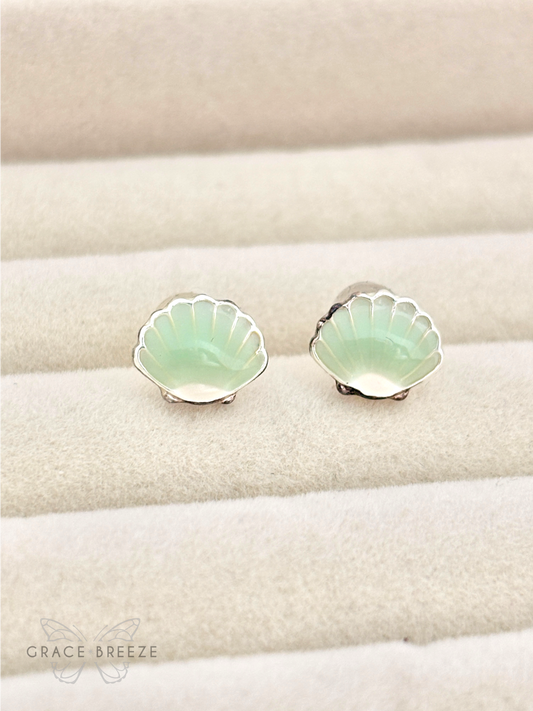 Aquamarine Shell Stud Earrings