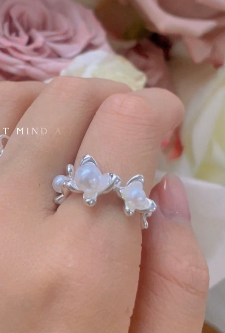 Pearl Flower Adjustable Ring