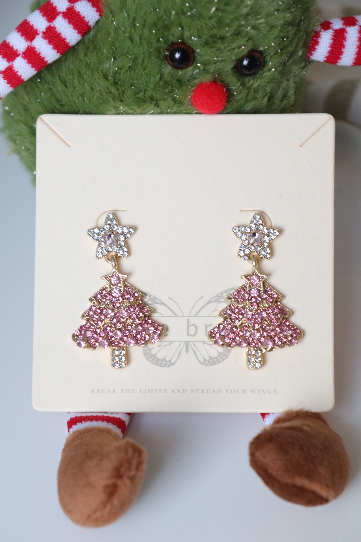 Pink Encrusted Christmas Tree Earrings