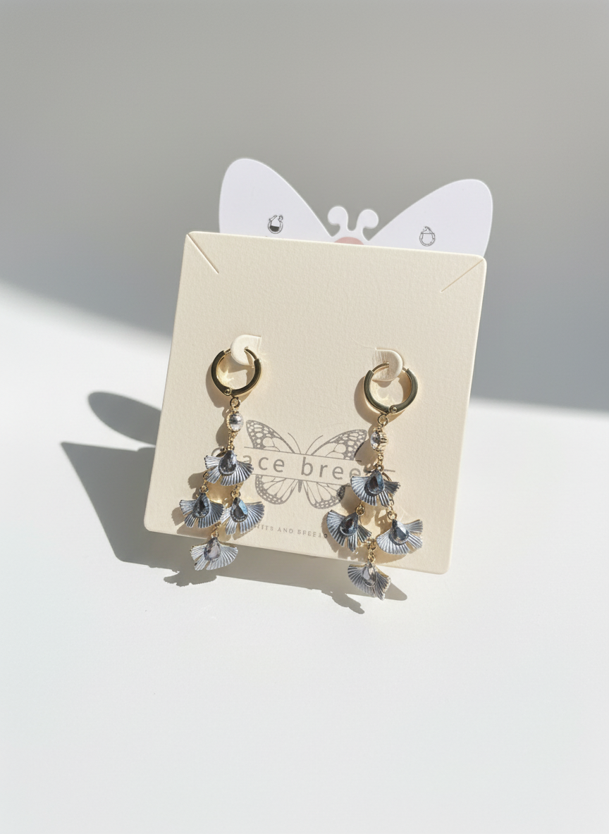 Feathered Zirconia Gold Earrings
