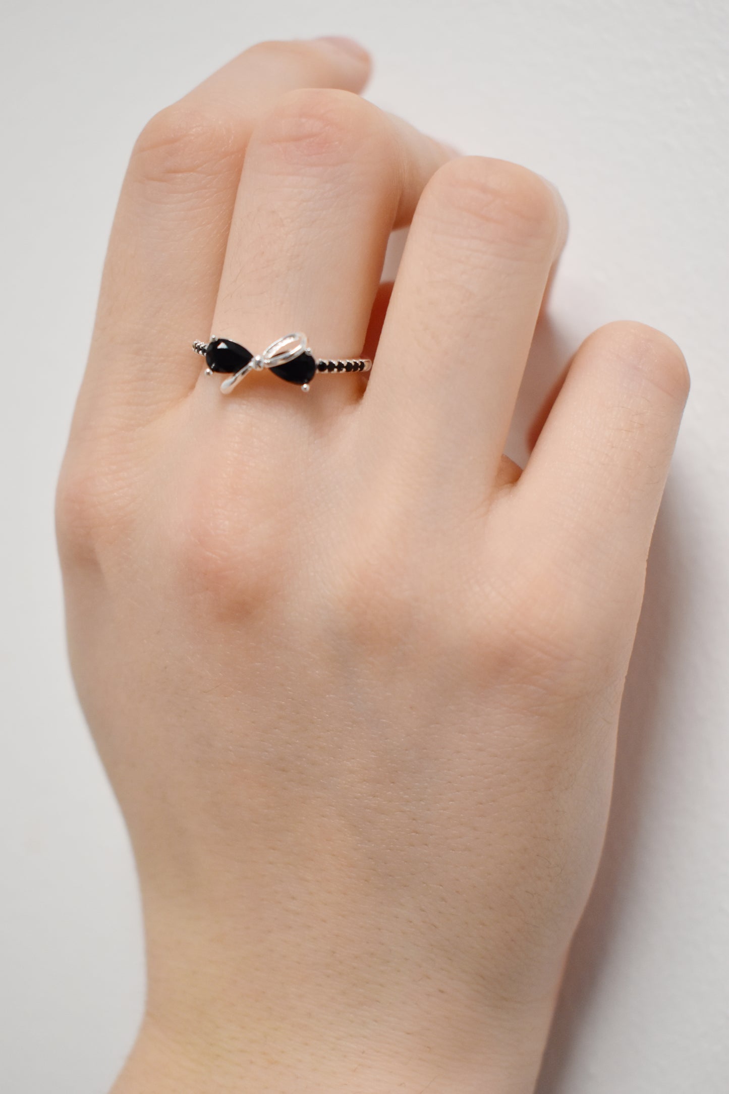 Midnight Bow Black Zirconia Solid Silver Adjustable Ring