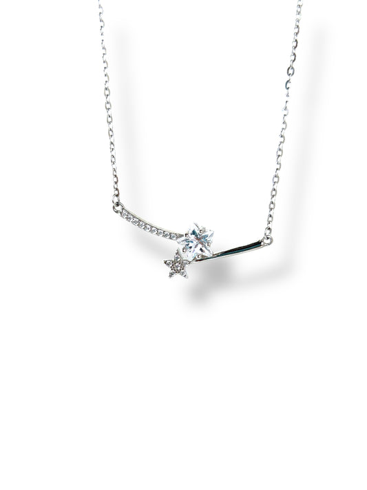 Sparkling Star-fall Duo Zirconia Solid Silver Necklace