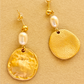 Gold Textured Pearl Drop Earrings