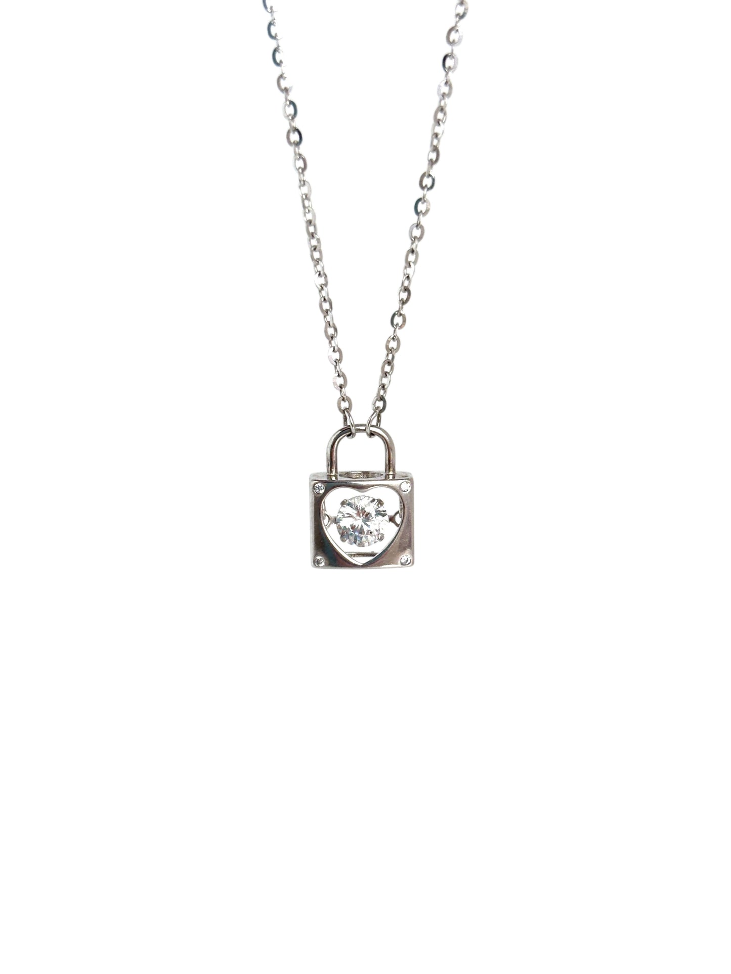 Heart Lock Pendant Solid Silver Necklace