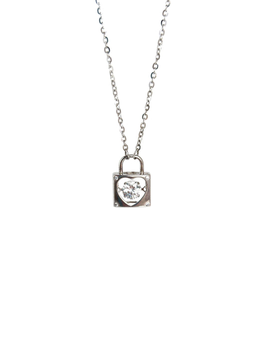 Heart Lock Pendant Solid Silver Necklace