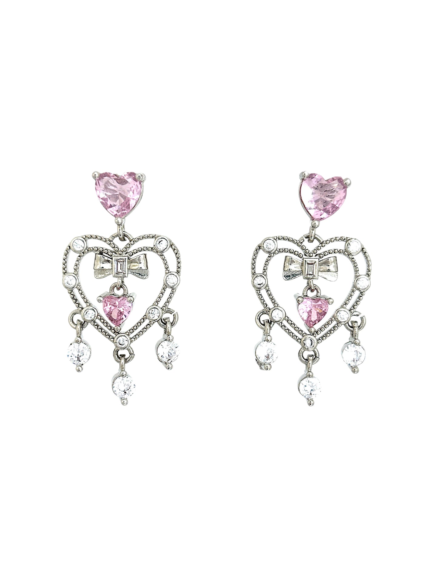 Y2K x Coquette dangling heart silver earrings
