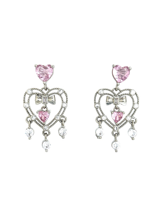 Y2K x Coquette dangling heart silver earrings