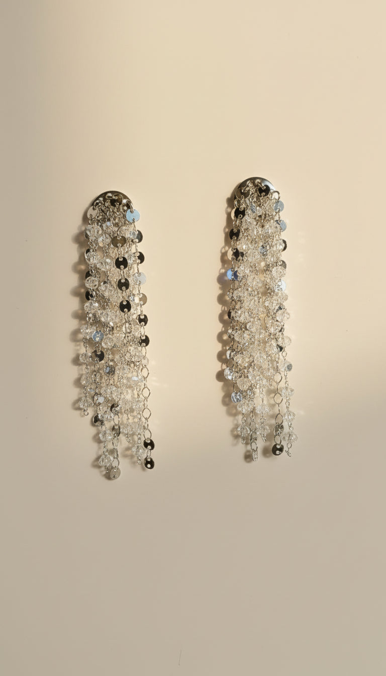 Large Dangle Silver-Plated  Earrings  with Linked Strands