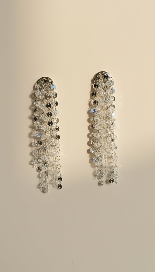 Large Dangle Silver-Plated  Earrings  with Linked Strands