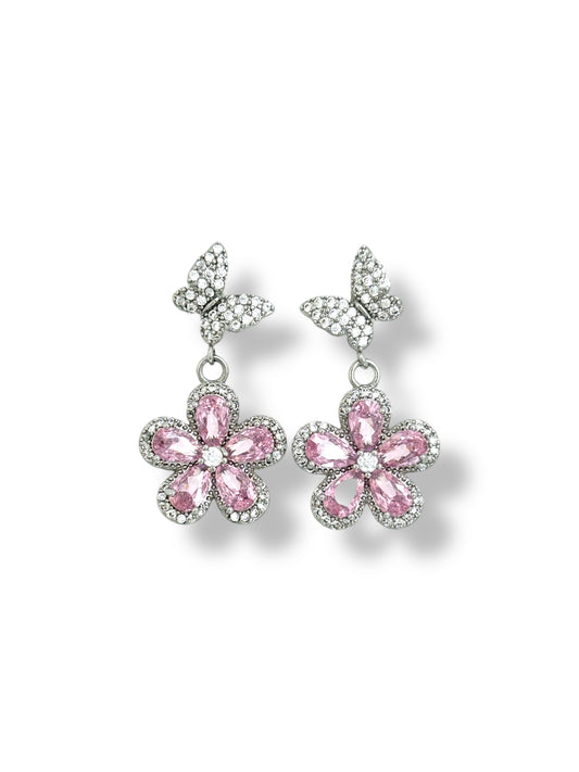 C.Z. Butterfly & Pink flower earrings