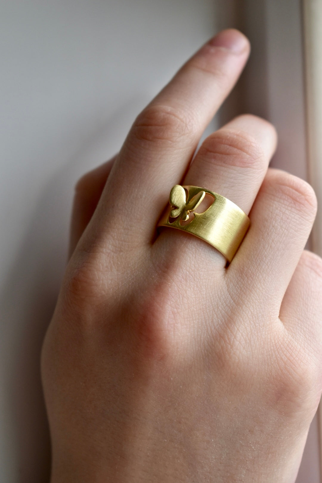 Gold Butterfly Silhouette Adjustable Ring