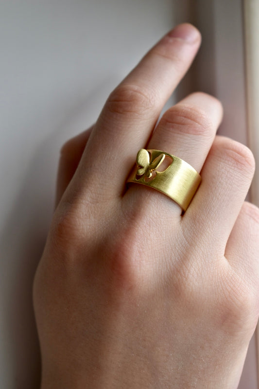 Gold Butterfly Silhouette Adjustable Ring