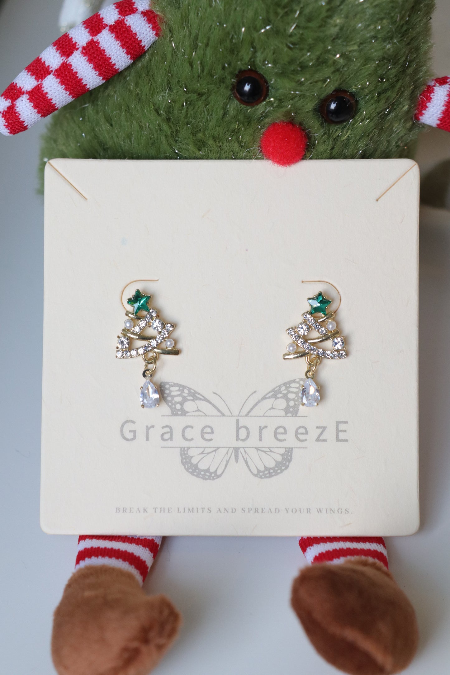 Encrusted Golden Christmas Tree Earrings