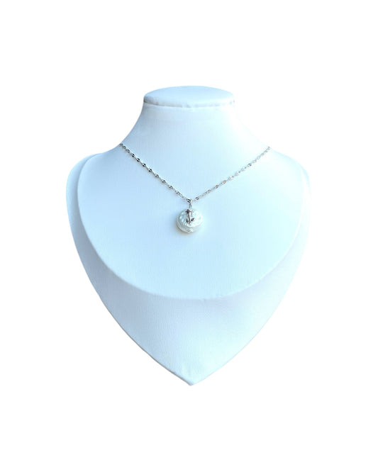 Silver Rose and Pearl Pendant Necklace