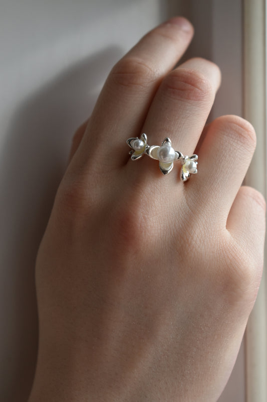 Pearl Flower Adjustable Ring