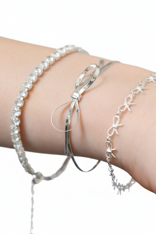 Silken Ribbon Solid Silver Bow Bracelet